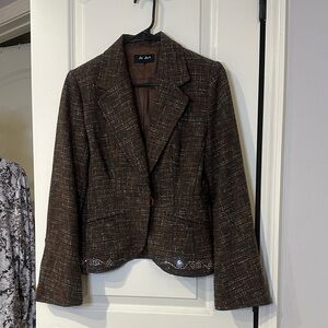 Chic Brown Textured Blazer with Embellishments